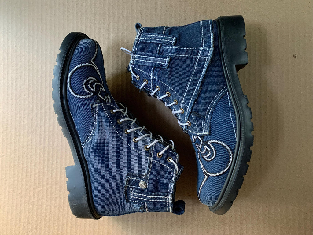 Upcycled Denim Boots, Custom Memorial Shoes (US Size 10)