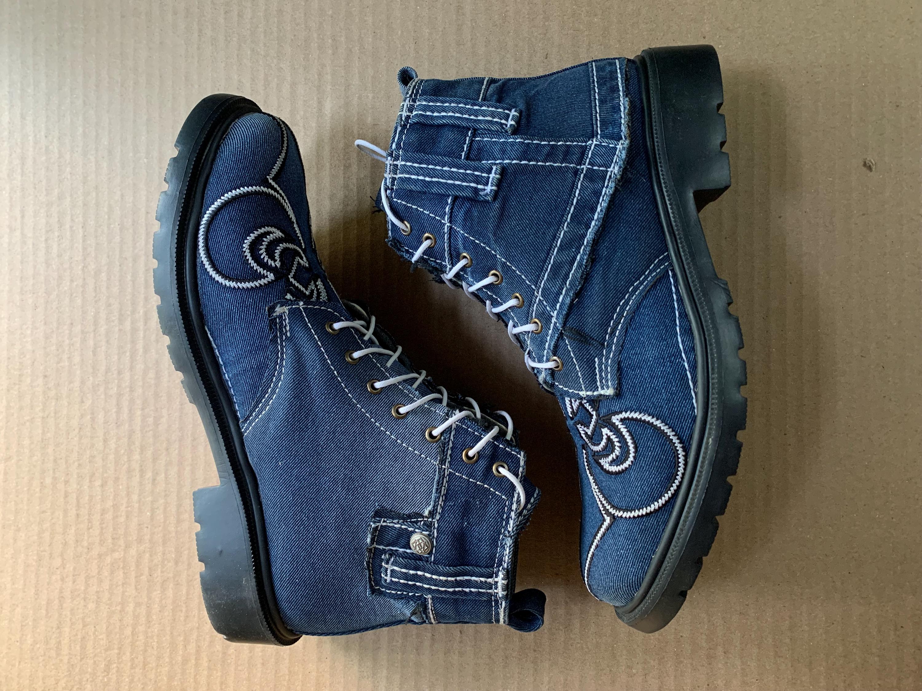 Upcycled Denim Boots, Custom Memorial Shoes (US Size 10)