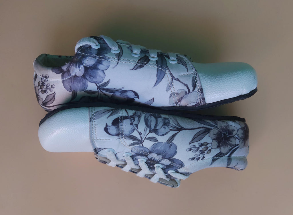 Vegan Floral Lace-up Sneaker: Wide Toe Bridal Shoe - US Size 5