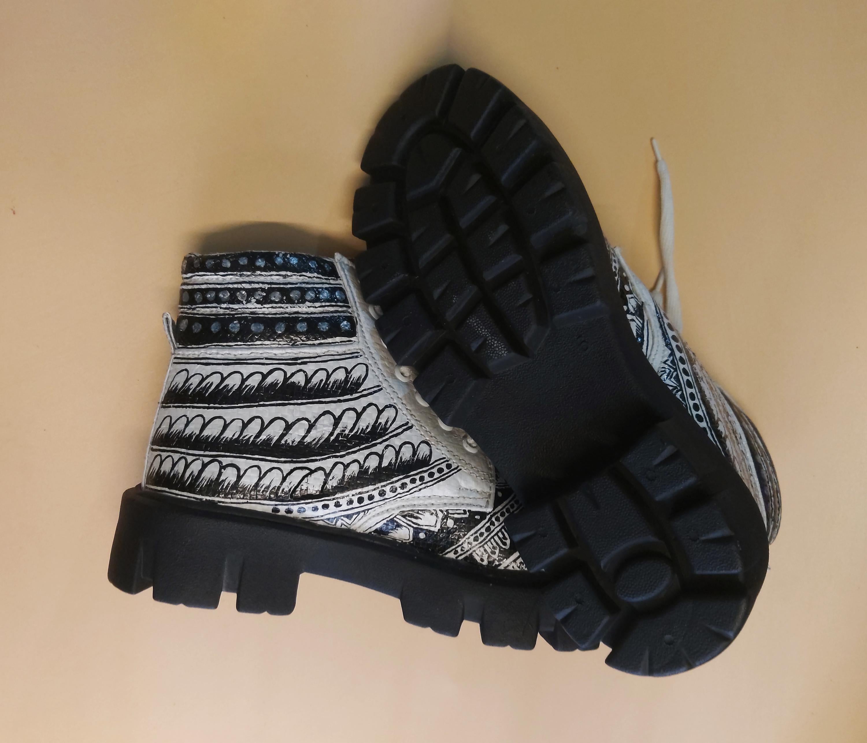Hand Painted Upcycled Boot: One-of-a-Kind Designer Boot (US 6.5 / EU 39)
