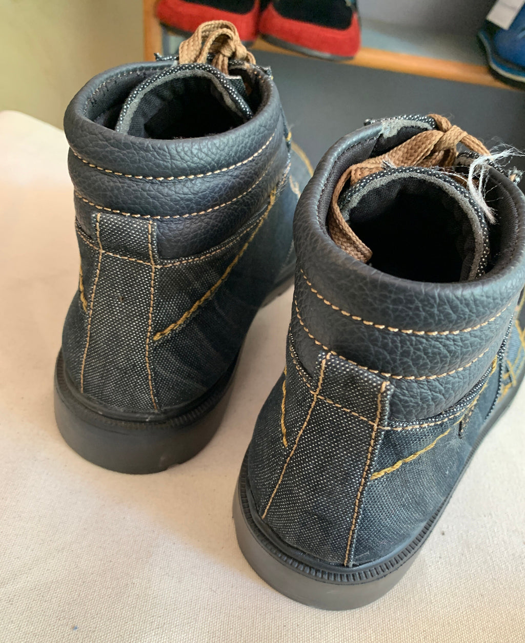 Upcycled Denim boot with Lightweight EVA Sole I EU44 I US10.5 I UK10 I Leather Trim I One of a Kind I Customization Available