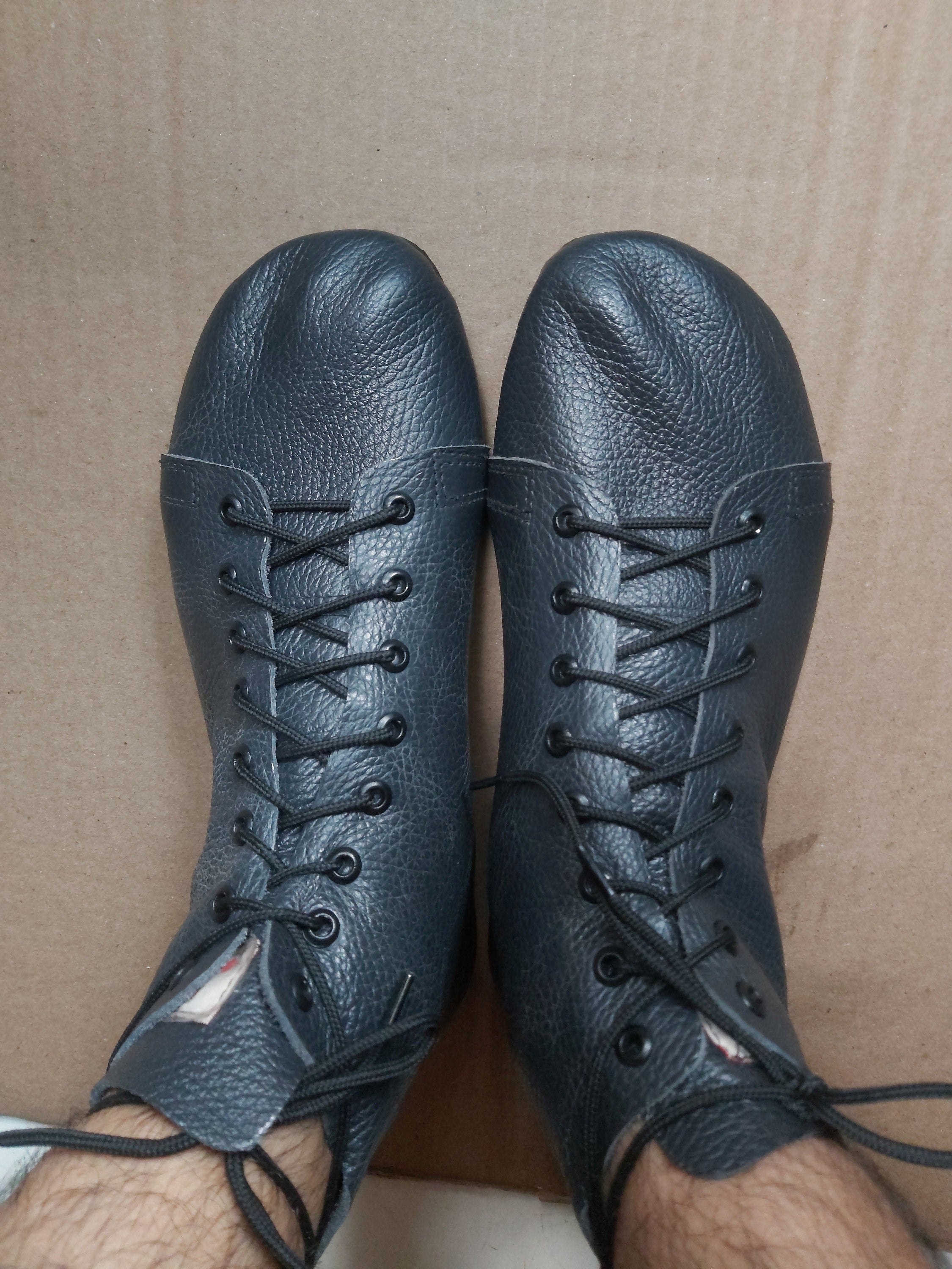 Barefoot Soft and Flexible Genuine Leather Shoes Lace-Ups with tire Soles