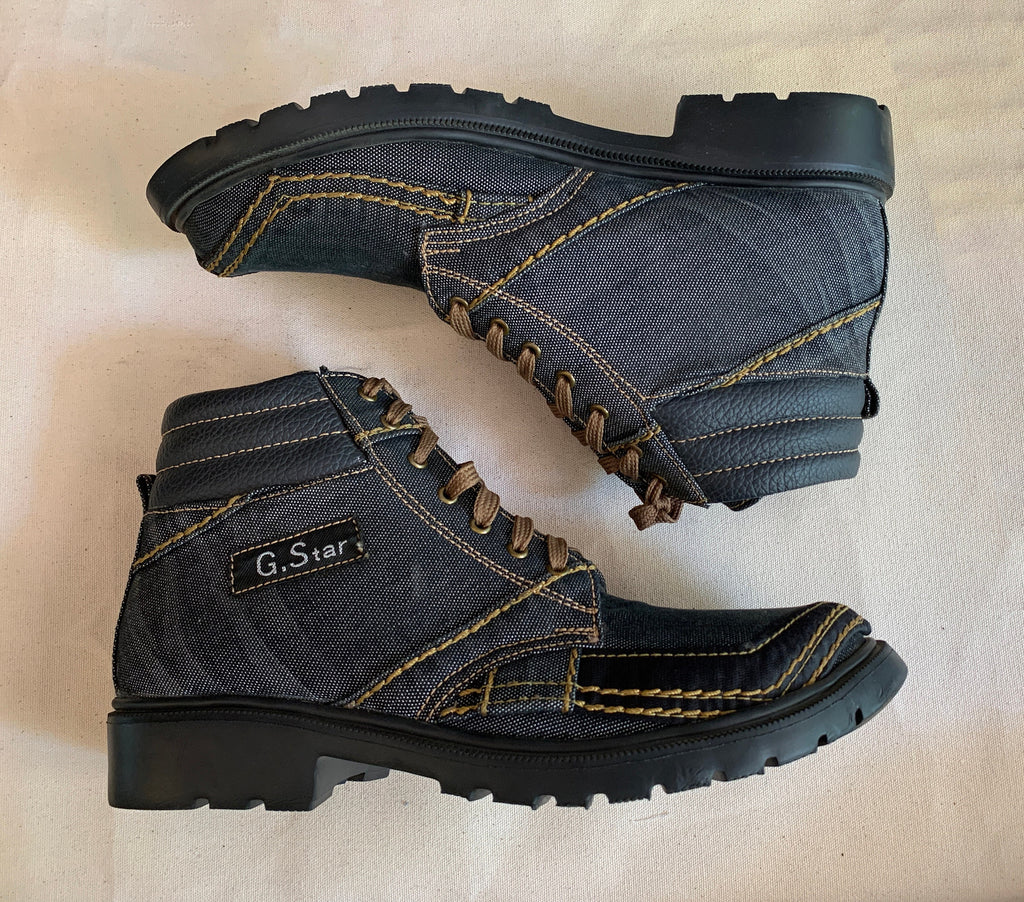 Upcycled Denim boot with Lightweight EVA Sole I EU44 I US10.5 I UK10 I Leather Trim I One of a Kind I Customization Available