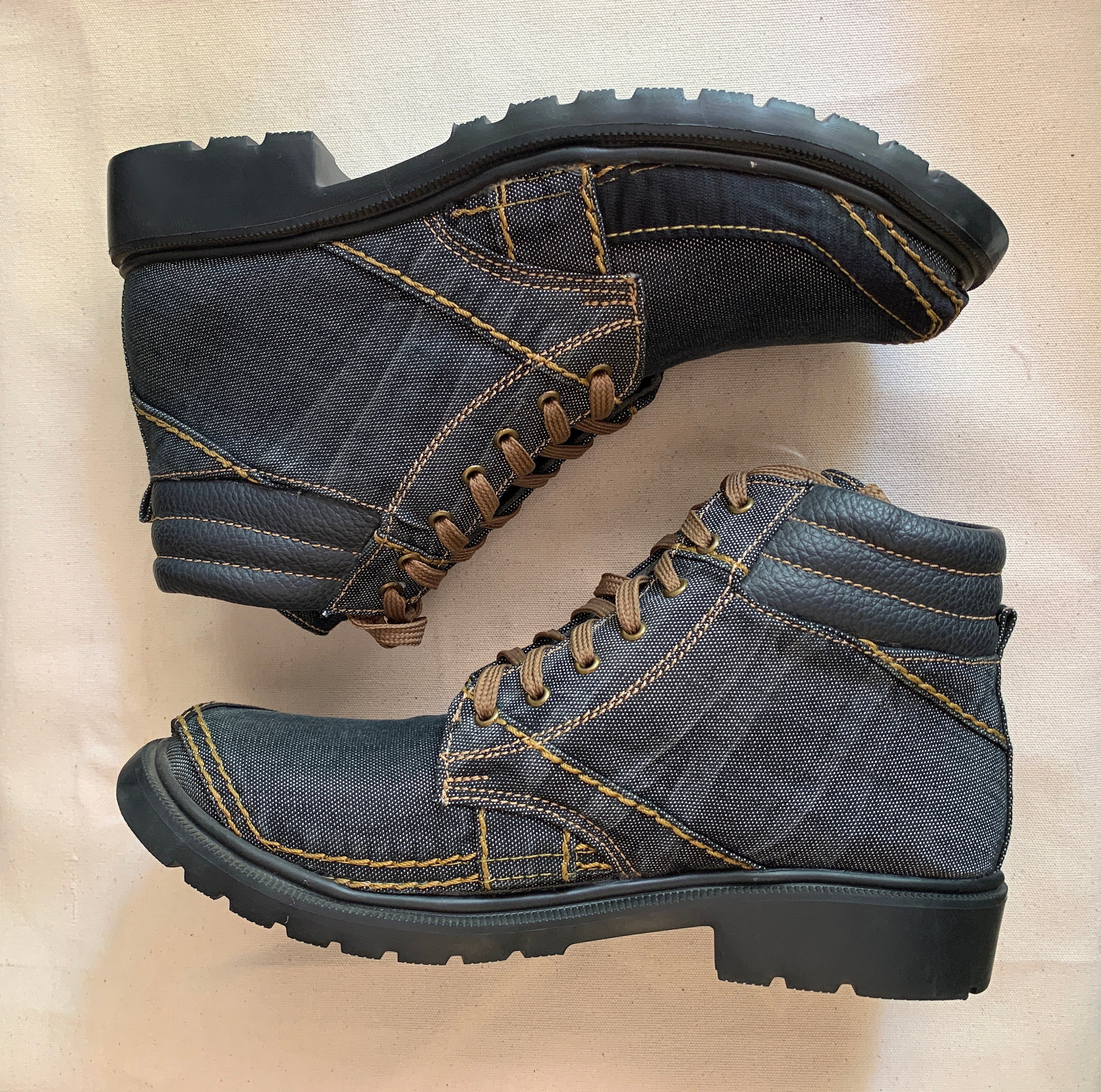 Upcycled Denim boot with Lightweight EVA Sole I EU44 I US10.5 I UK10 I Leather Trim I One of a Kind I Customization Available