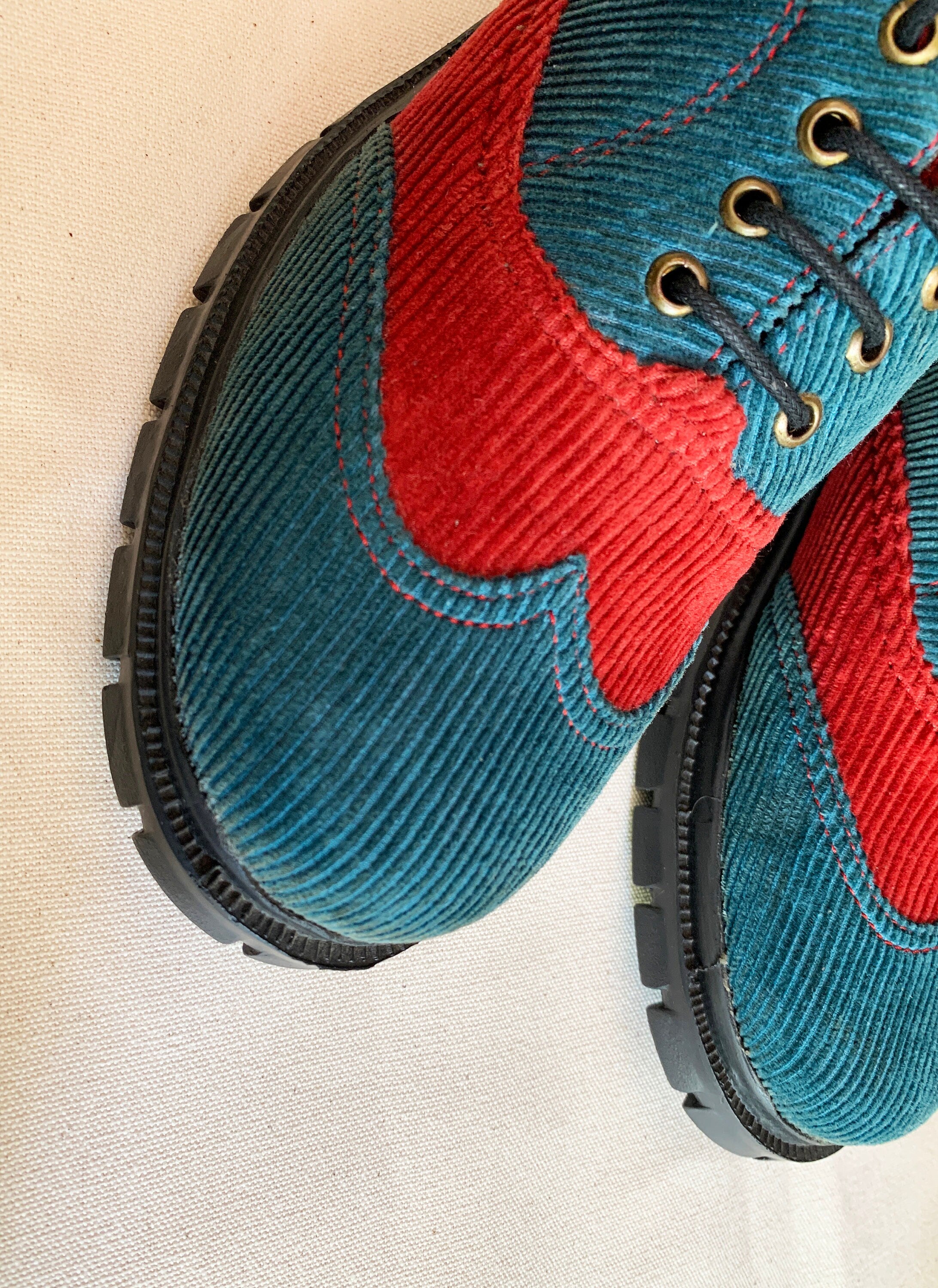 Upcycled Corduroy Brogues, Color Block Vegan Shoes (US 7.5, EU 41)
