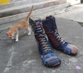 Upcycled Denim Barefoot Boots US 9, Handmade One-of-a-Kind