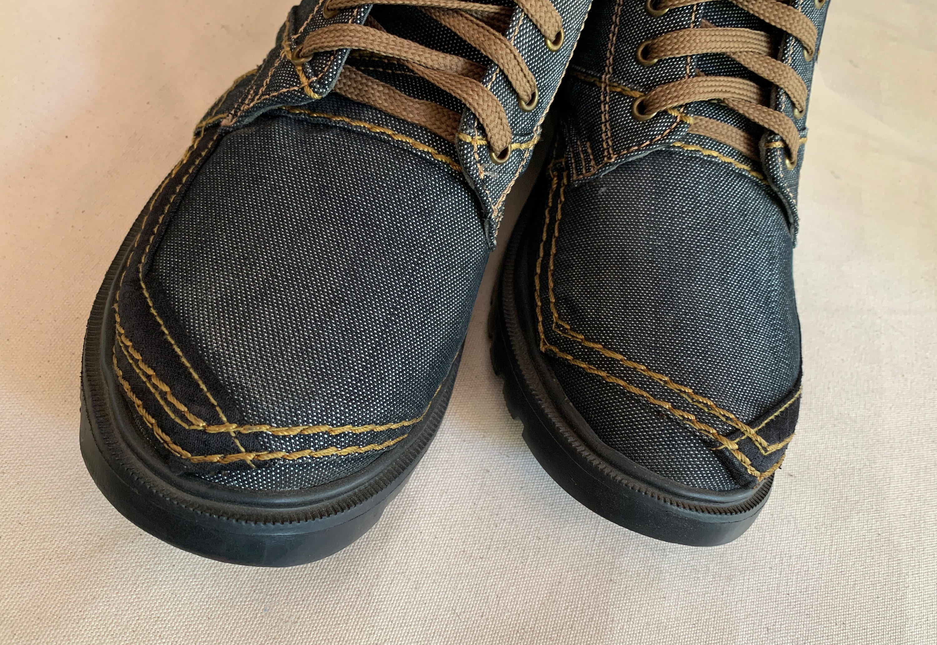 Upcycled Denim boot with Lightweight EVA Sole I EU44 I US10.5 I UK10 I Leather Trim I One of a Kind I Customization Available
