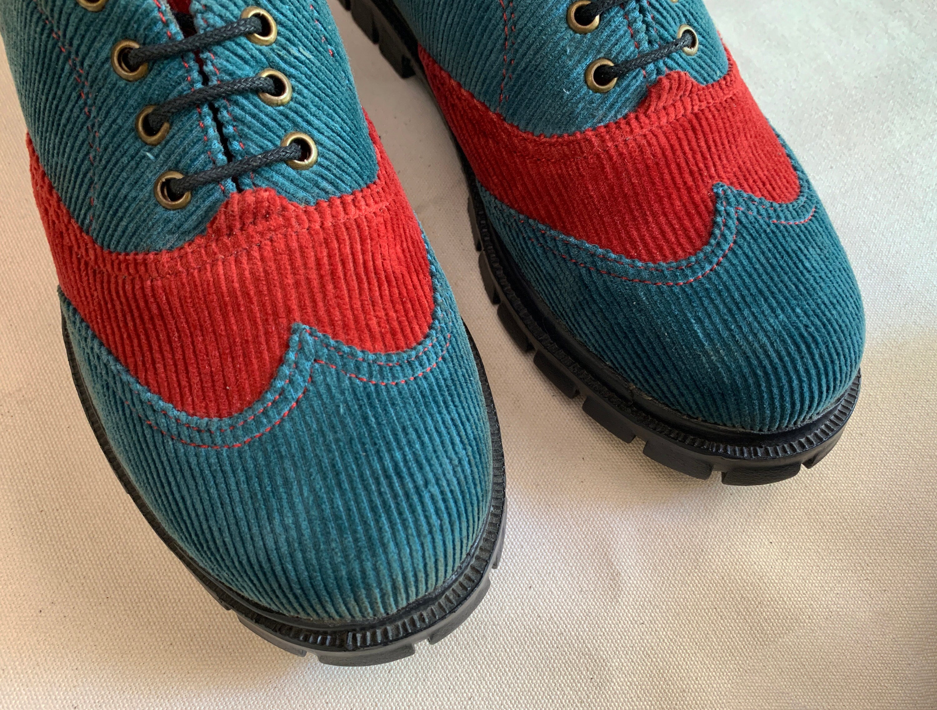Upcycled Corduroy Brogues, Color Block Vegan Shoes (US 7.5, EU 41)