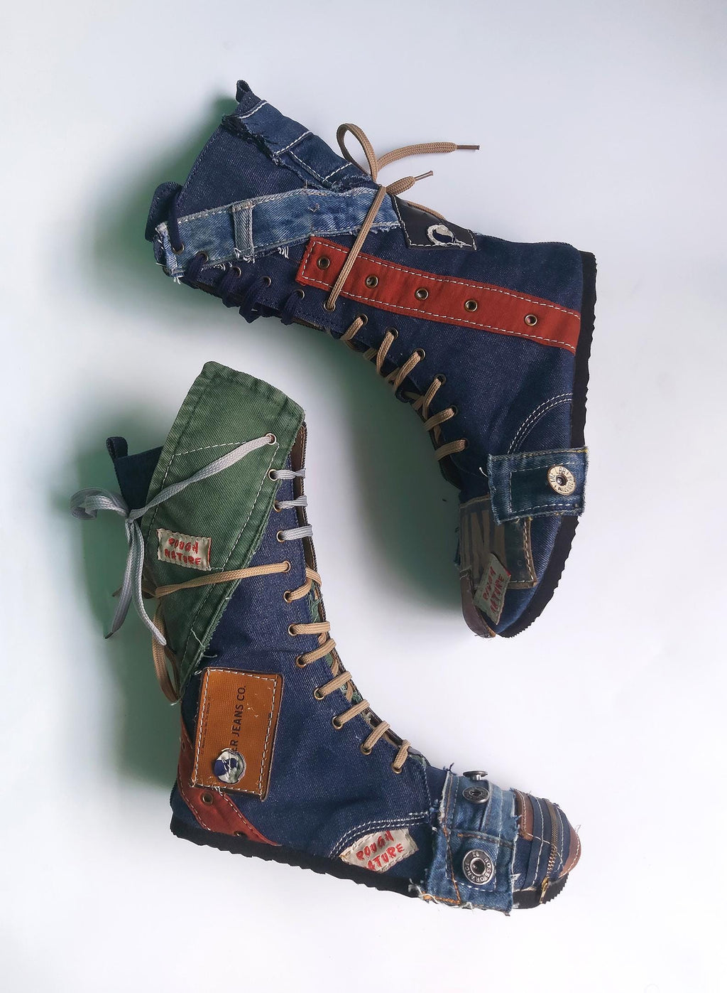 Upcycled Denim Barefoot Boots US 9, Handmade One-of-a-Kind