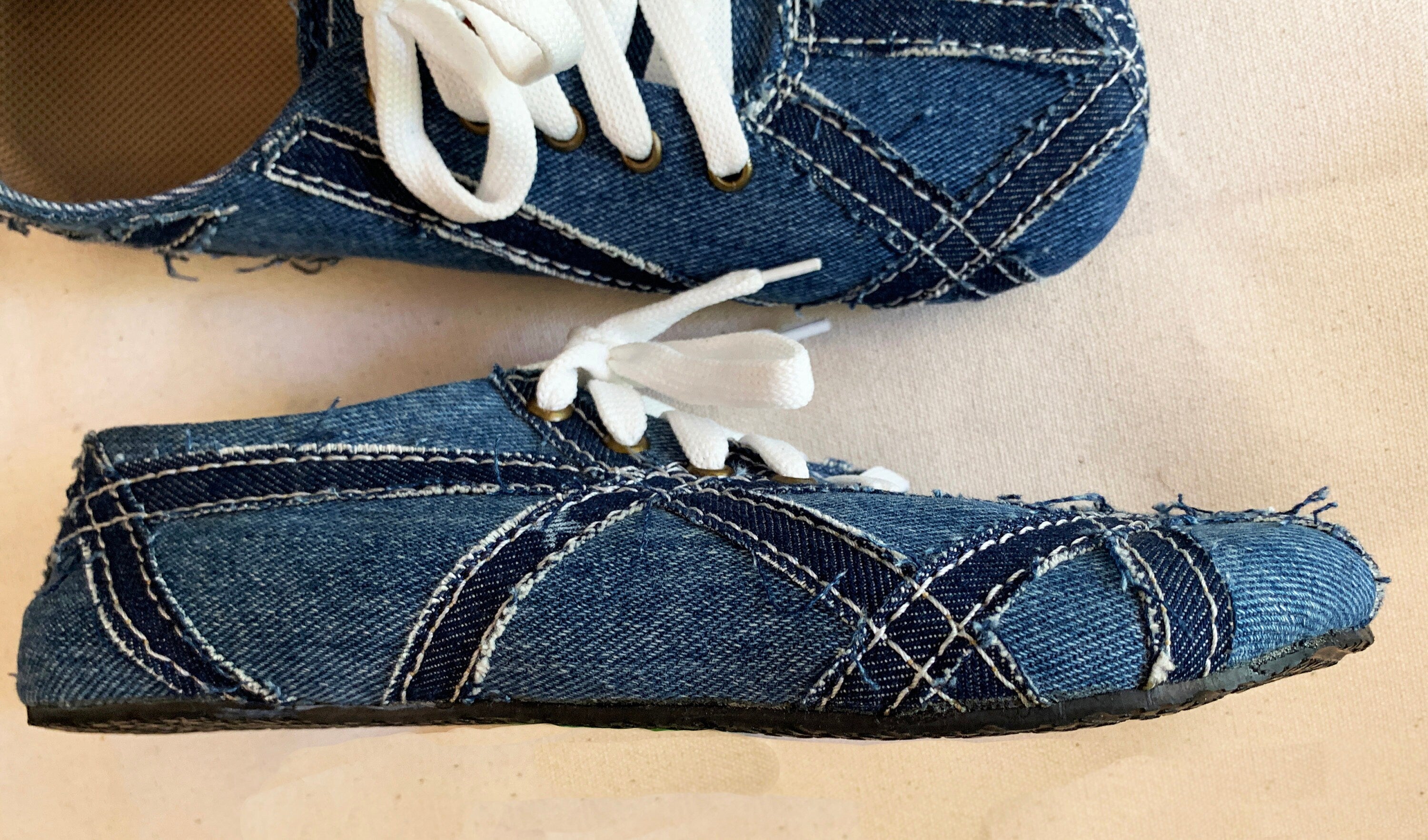 Upcycled Denim Barefoot Sneaker I US5 I UK4.5 I EU 38 I Tire Sole I Handmade I One of kind I Vegan I Unisex I Light and Flexible
