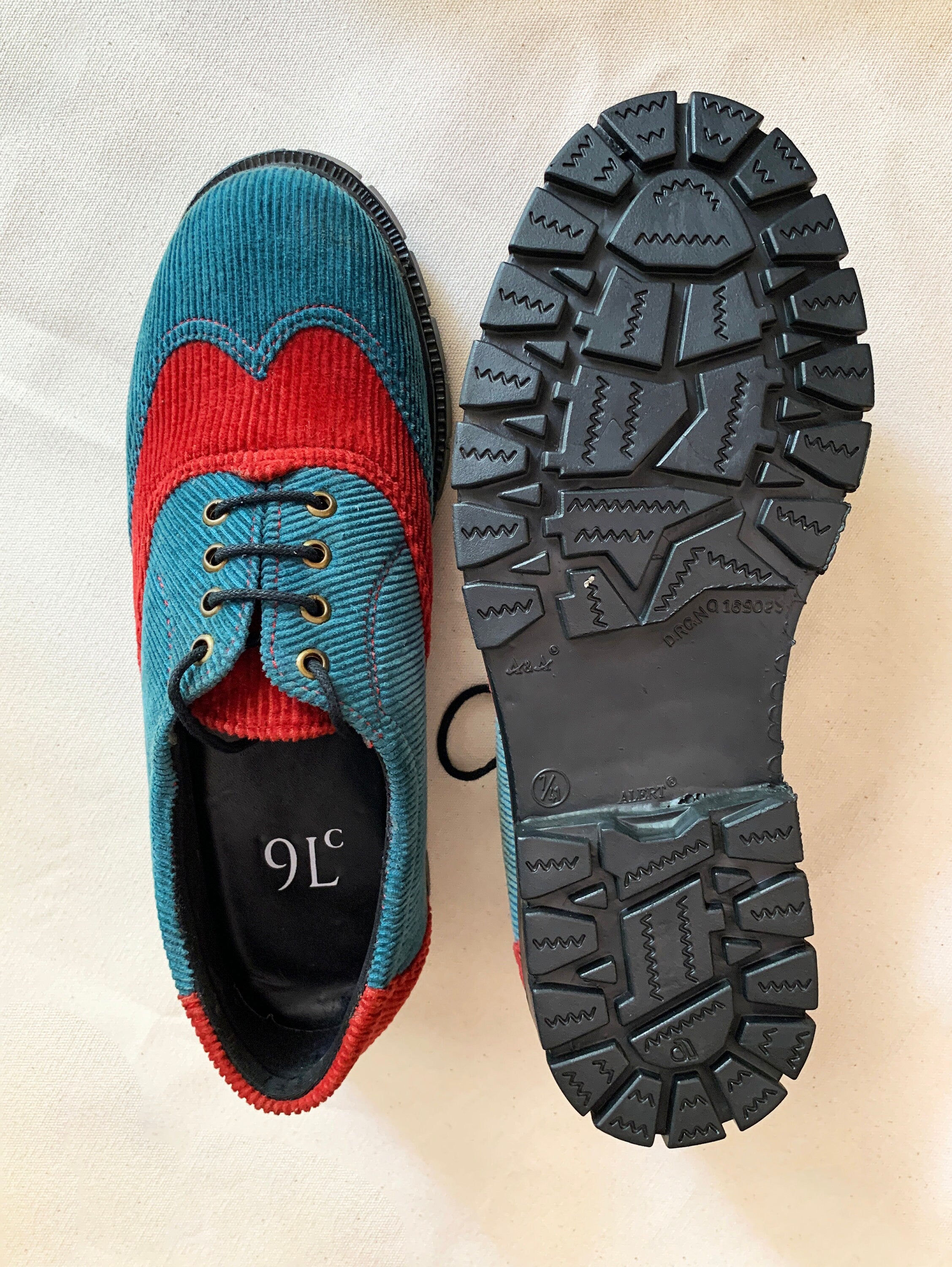 Upcycled Corduroy Brogues, Color Block Vegan Shoes (US 7.5, EU 41)