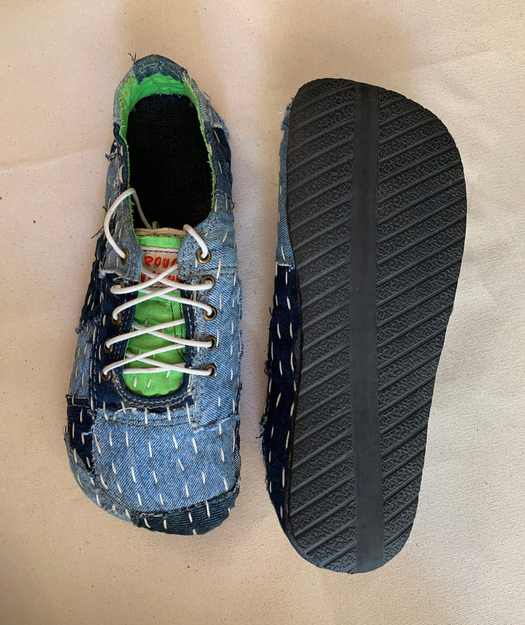 Upcycled Denim Sneakers: Gudri Hand Embroidery, Sashiko Style (US6 / EU40)