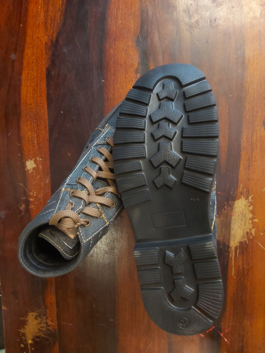 Upcycled Denim boot with Lightweight EVA Sole I EU44 I US10.5 I UK10 I Leather Trim I One of a Kind I Customization Available