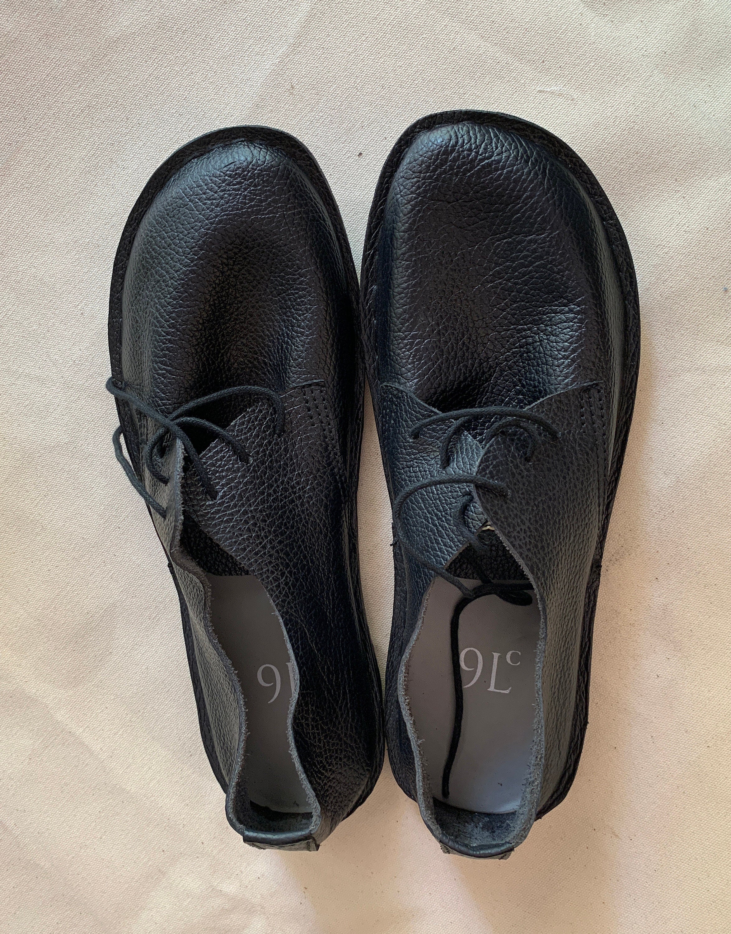 Hand Sewn Leather Barefoot Shoes: Charcoal Black, Flexible Tire Sole (US 9.5 / EU 45)