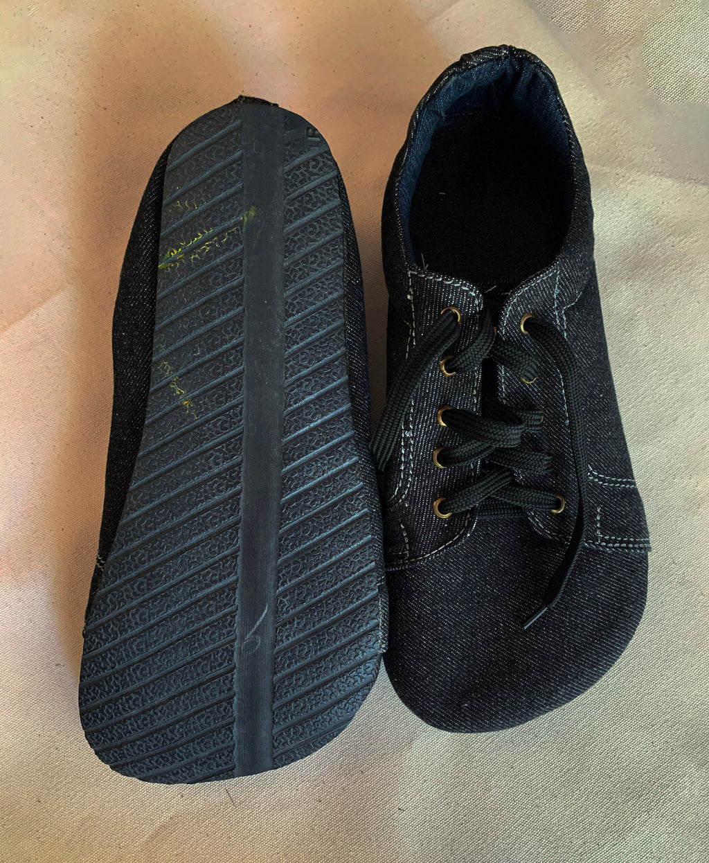 Japan Vibe Barefoot Sneaker I Black Denim I US 8 I UK7.5 I Tire Sole I Light and Flexible I One of a kind I Customization Available I