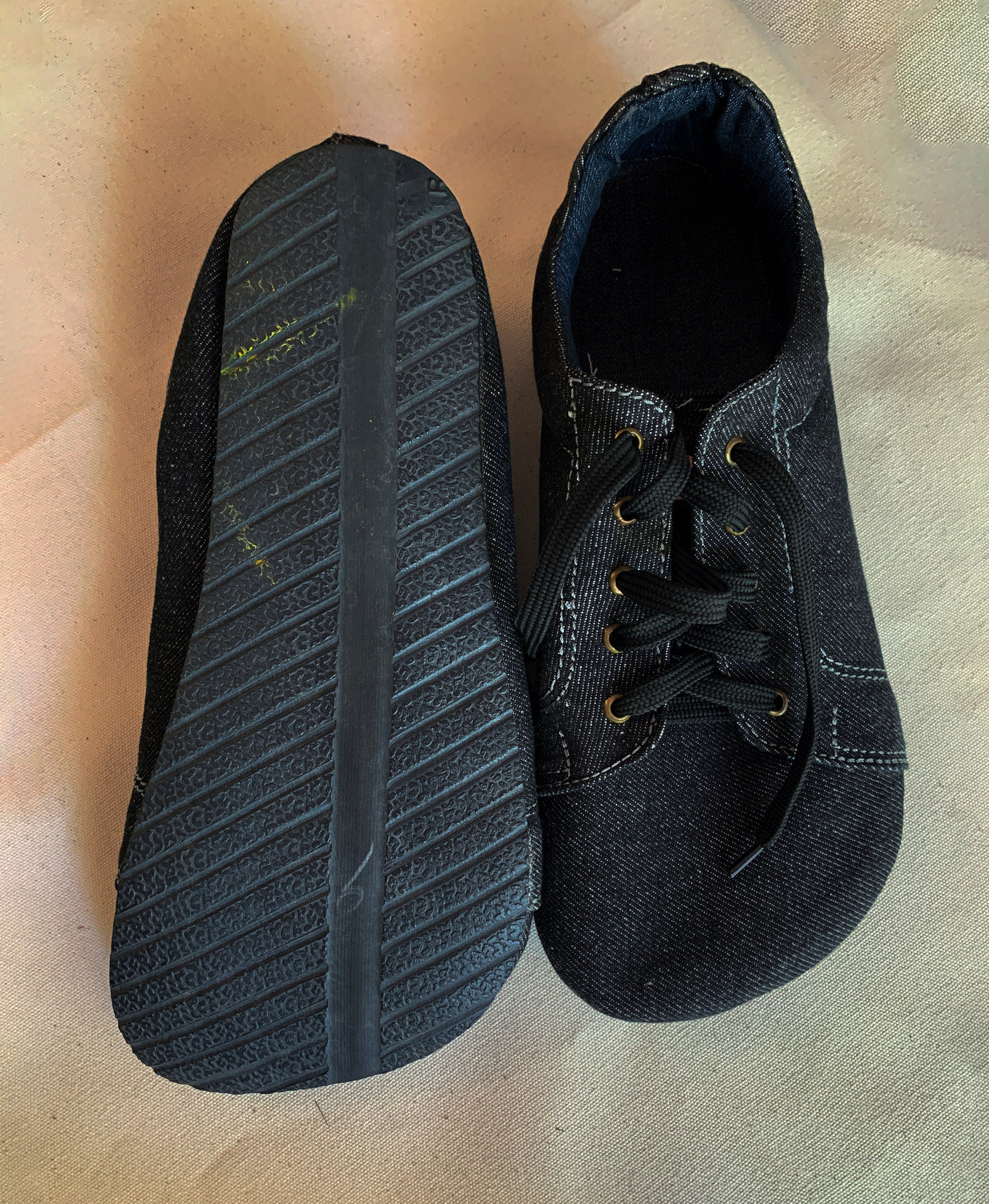 Japan Vibe Barefoot Sneaker I Black Denim I US 8 I UK7.5 I Tire Sole I Light and Flexible I One of a kind I Customization Available I