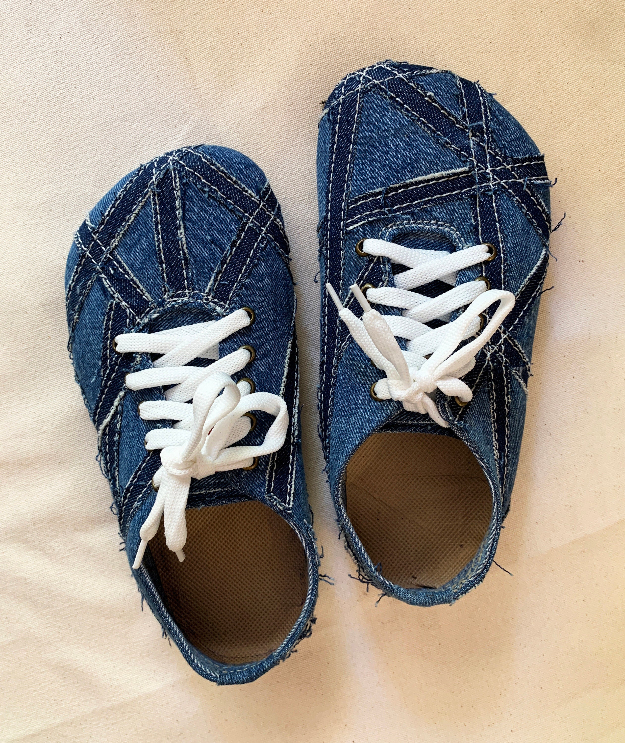 Upcycled Denim Barefoot Sneaker I US5 I UK4.5 I EU 38 I Tire Sole I Handmade I One of kind I Vegan I Unisex I Light and Flexible