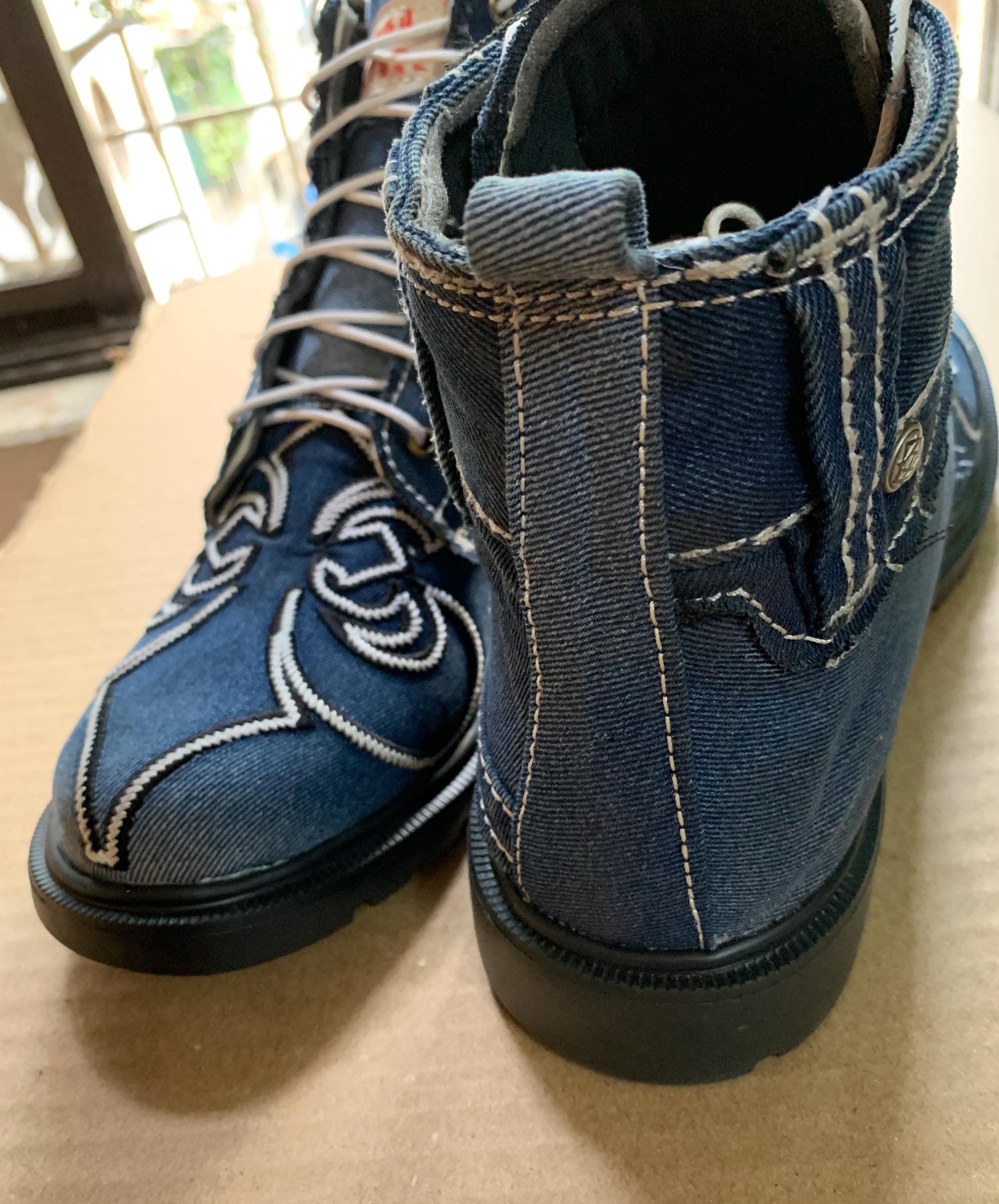 Upcycled Denim Boots, Custom Memorial Shoes (US Size 10)