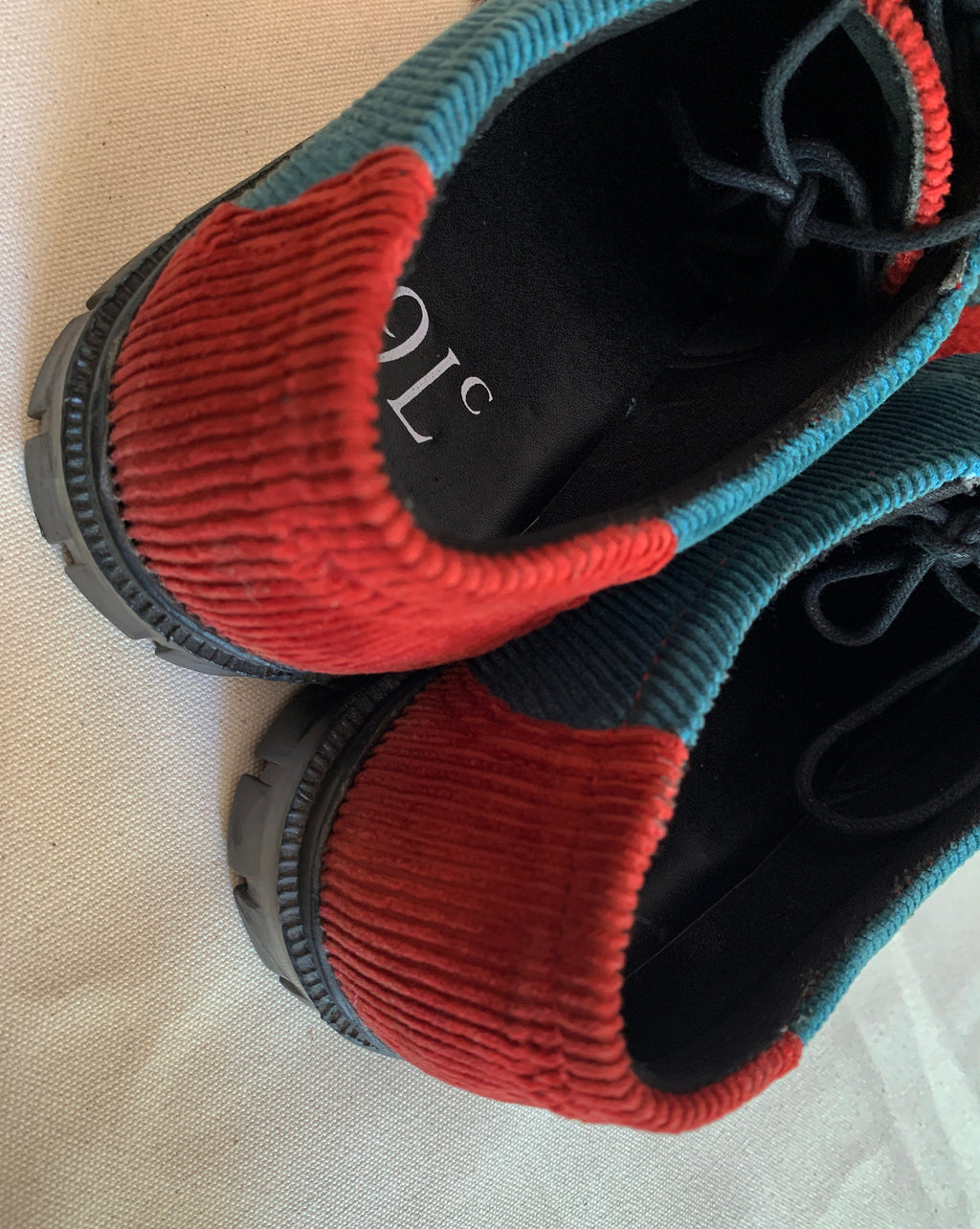 Upcycled Corduroy Brogues, Color Block Vegan Shoes (US 7.5, EU 41)
