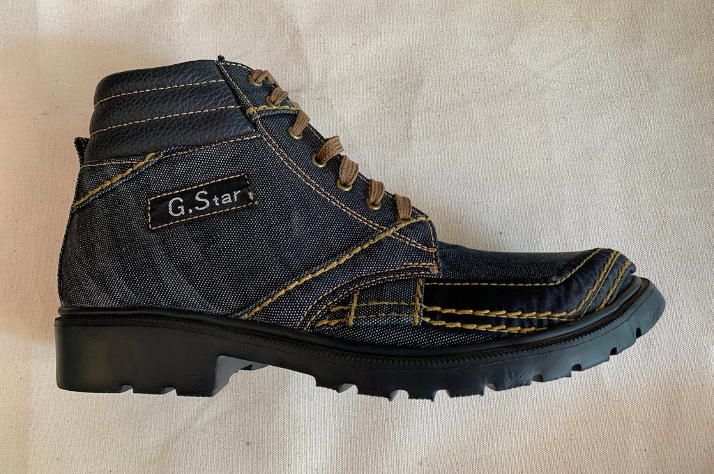 Upcycled Denim boot with Lightweight EVA Sole I EU44 I US10.5 I UK10 I Leather Trim I One of a Kind I Customization Available