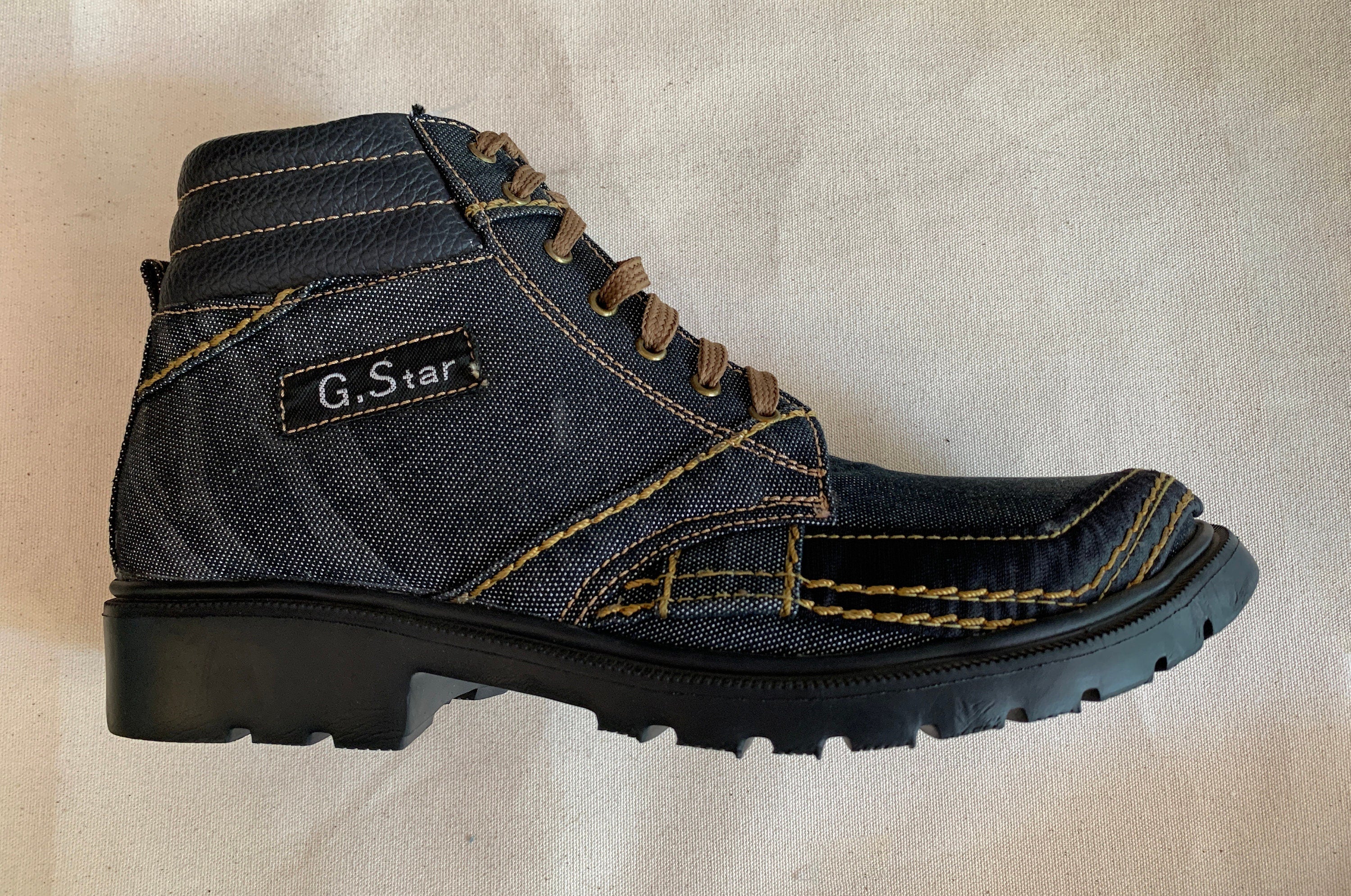 Upcycled Denim boot with Lightweight EVA Sole I EU44 I US10.5 I UK10 I Leather Trim I One of a Kind I Customization Available