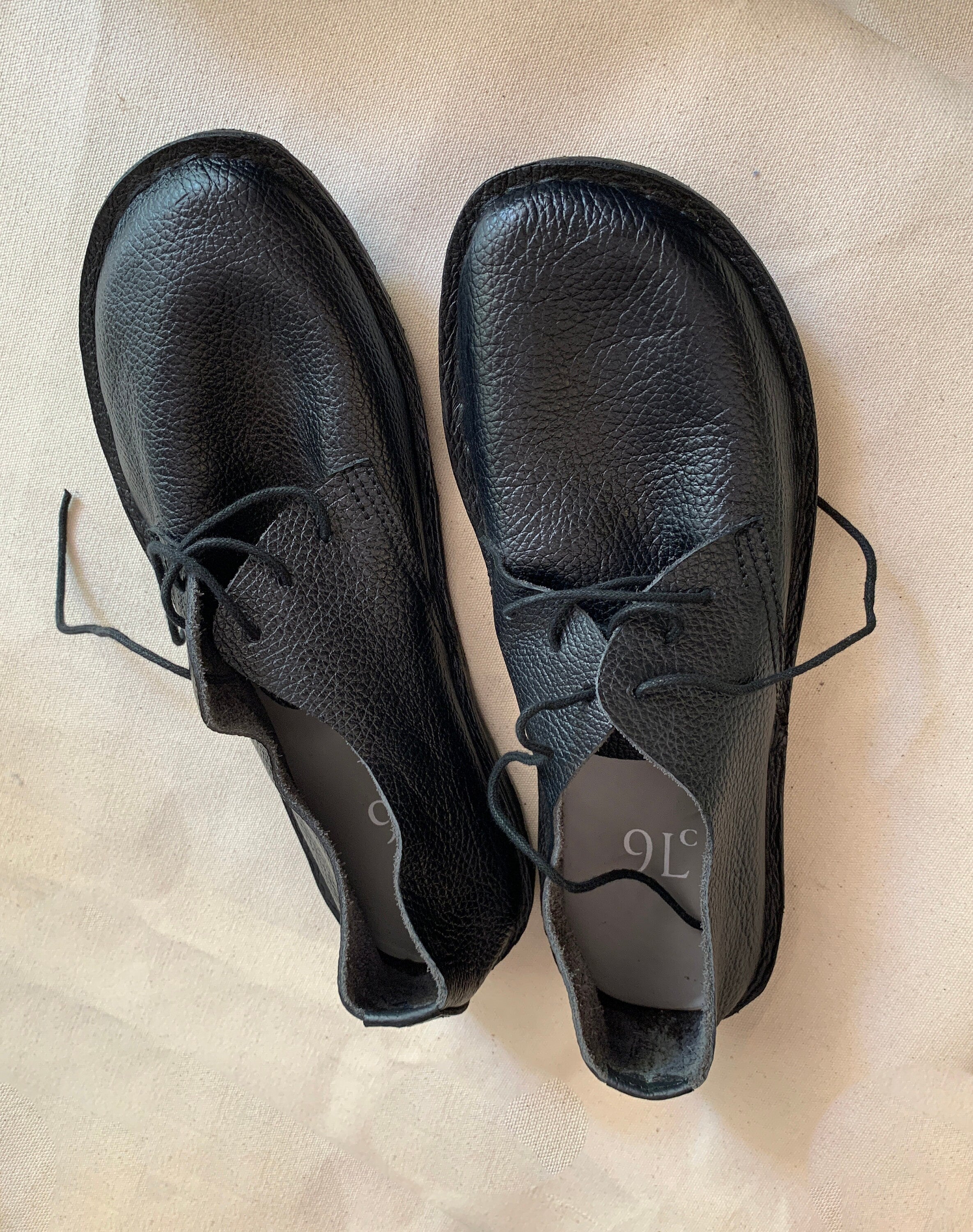 Hand Sewn Leather Barefoot Shoes: Charcoal Black, Flexible Tire Sole (US 9.5 / EU 45)