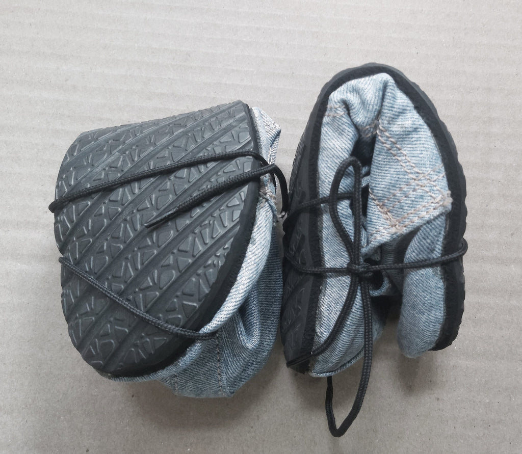 Super Flexible Barefoot Boots Made with Upcycled Denim and Tyre Soles